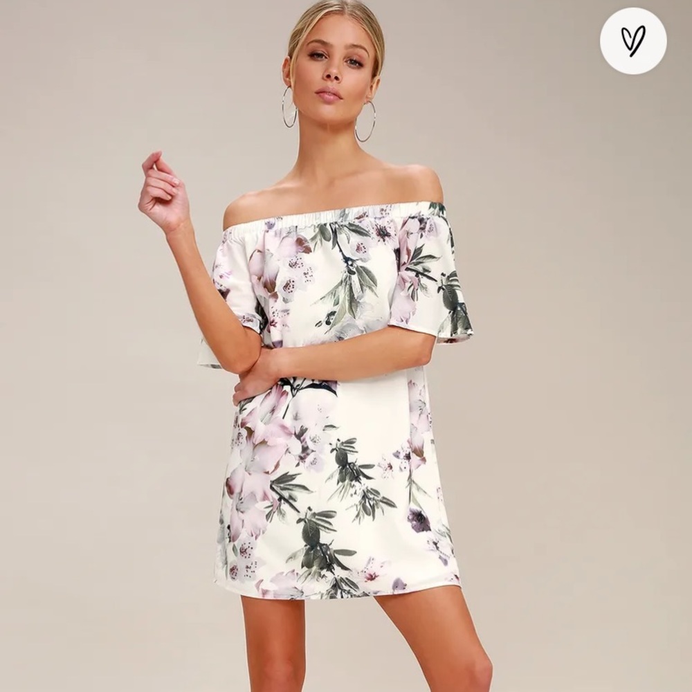 Dream of You Ivory Floral Print Off-the-Shoulder Shift Dress (Large) NWT